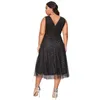 Robes de grande taille femmes col en V sans manches contraste maille soirée robe mi-longue Sexy anniversaire 2023 Tulle femmes sortie tenue