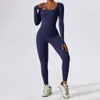 Lu Align Lu Yoga Jumpsuit Woman EU/US Autumn Long Sleeve Square Neck Slim Fit Padded Long Leg Dance Bodysuit Breathable Nylon Women's Jumpsuit