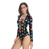 Alien Tête Motif 3D Imprimé Femmes Maillot De Bain D'été Décontracté Manches Longues Maillots De Bain Maillot de bain Sexy Serré Maillots De Bain