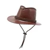 Basker läder fedora hatt retro jazz cowboy gentleman bowler short brim diskett trilby panama hip hop svarta mäns kvinnor