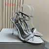 Mode de luxe femmes sandales avec tête de verrouillage talon sexy femme robe de mariée chaussures bout pointu mariée stiletto clair haute grande taille avec boîte d'origine