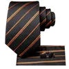 Bow Ties 2023 Hi-Tie Designer Black Orange Striped Tie for Men Fashion 브랜드 웨딩 파티 Necktie Handky Cufflinks Gift Wholesale