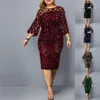 Plus Size Clothing For Women Midi Dress Mother Bride Groom Outfit Elegant Sequins Wedding Cocktail Party Summer 5XL 6XL 220314214f