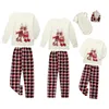 Family Matching Outfits Dog Family Christmas Matching Pajamas Set Cartoon Elk Print Long Sleeve Tshirt Top and Plaid Pants Parent Child Clothes 231019