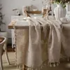 Borddukslinne Blend Tabellduk Rektangel Tassel Jute Rope Spets Dammtät täckning för kök Dinning Party Te Decoration 231020