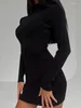 Vestidos casuales Sexy de punto bodycon corto mujeres elegante blanco hueco suéter vestido otoño invierno moda básica en 2023