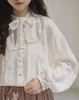 Женские блузки во французском стиле, кружевные льняные рубашки с бантом, женские весенне-осенние открытые белые/черные женские топы в викторианском стиле, нижние майки