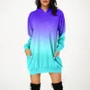 Vestidos casuais com capuz moletom vestido mulheres gradiente cor hoodie manga longa sundress com bolso streetwear pullovers sudadera mujer