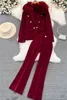 Женские брюки из двух предметов, модный вельветовый пиджак, комплект брюк, темпераментный меховой воротник, костюм, пальто, повседневное пальто с высокой талией и широкими штанинами Z3315