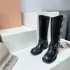 حزام البقر البقر من الجلد راكب الدراجة النارية أحذية الركبة مكتنزة الكعب Zip Knight Boots Square Toe في الكاحل للنساء مصنع أحذية المصنع الأحذية