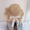 Hoeden Baby Bloemblaadje Rand Stro Geweven Hoed Zonwering Lace Cap Kinderen Meisjes Prinses Opvouwbare Strand Schattige Baby Emmer