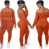 Women's Two Piece Pants Lounge Wear Knit Rib Tracksuit Women Sexy Off Shoulder Long Sleeve Crop Top Leggings Bodycon Set Outfits For