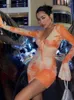 カジュアルドレスフレアスリーブ女性のためのセクシーなミニ夏の衣装ベスティドスデュージャータイフロントドレスY2K服抽象プリントストリートウェア
