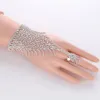 Slave Silber Hand Kristall Kette Ring Braut Armband Armreif Strass Hand Dekoration Hochzeit Manschette befestigt Ring Set Gold261F