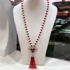 Chaînes nouées à la main naturel blanc perle d'eau douce verre rouge longue chaîne de pull Zircon accessoires collier bijoux de mode