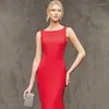 Vestidos de fiesta de noche rojos de encaje elegante arco Simple cuello redondo sin mangas hasta el suelo sirena de talla grande vestido Formal de mujer C006