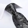 Cravates de cou noir et argent Paisley Floral hommes gris bleu rose accessoires de mariage cravate ensemble mouchoir boutons de manchette cadeau pour hommes 231019
