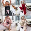 Pyjama 3 pièces en soie glacée pour femmes, ensemble décontracté, vêtements de maison, pantalon à bretelles, masque pour les yeux, vêtements de nuit