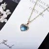 Chokers ItsMos 14kgold Plated Heart Natural Labradorite Pendant Necklace Simple Blue Light Love Jewelry for Women Gift 231020