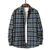 Men's Casual Shirts Autumn Winter Plus Size Thick Flannel Shirt Fashion Plaid Print Coats Top Long-Sleeved Lapel Man Clothes