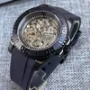 Horloges Zwart NH70 Mechanisch Horloge Heren Skeleton Holle wijzerplaat 120 klikken Bezel Ring Mat inzetstuk Saffierglas Gebogen uiteinde Rubber