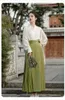 Casual Dresses Yosimi Chinese Style Horse Face Kjol Pleated 2 Piece Women Set V-ringen långärmad vit skjorta och röd Hanfu vintage