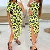 Party Dresses Summer Casual Short Sleeve O-neck Long Dress Sexy Leopard Print Dot Wrap Fashion Women Side Split Tie Belt