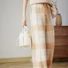 Women's Pants 2023 Autumn And Winter Merino Wool Knitted Elastic Waist Plaid Loose Fashion Wide-leg