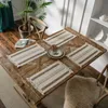 Camino de mesa de algodón Natural, arpillera a rayas, empalme, mesas de estilo bohemio con borlas, comedor, boda, decoración del hogar 231020