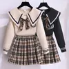 Conjuntos de roupas Coréia Uniforme Escolar Outono Blusa Camisa Com Gravata Borboleta Cintura Alta Saia Plissada 2 PCS Estilo Japonês Estudante JK Outfits 231019