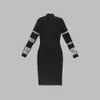 100 2023 فستان مدرج الربيع فستان الخريف العلامة التجارية نفس النمط الإمبراطورية الإمبراطورية الرقبة طويلة الأكمام أسود فستان المرأة