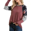 T-shirt da donna Stampa floreale Tunica a righe a blocchi di colore Top girocollo Camicetta raglan a maniche lunghe Camicia ampia T-shirt