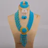 Necklace Earrings Set Nigerian Wedding Costume Jewelry Blue African Beads Crystal Bridal