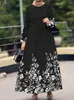 Ethnic Clothing Museum Abaya For Women Print Long Sleeve Dress Islamic Middle East Arabic Waist Polyester O-neck