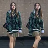 Pulls pour femmes Deeptown Vintage Plaid V-Col V Femmes surdimensionnées Harajuku Mode coréenne Preppy Style Pulls tricotés JK Uniforme scolaire