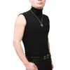 Hommes Sexy col roulé hauts sans manches Corset serré gilet mince bas chemises hommes réservoirs hauts vêtements de scène Costume de boîte de nuit 210408308d