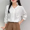 Blusas femininas camisas de fio de algodão mori meninas japão estilo solto manga cheia bolsos de renda sólida y 2k vintage topo grande tamanho