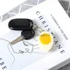 Rolig simulering ägg nyckelring för kvinnor män gåva kreativ matmodell hänge bil nyckeling flickor väska charms smycken