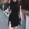 Goth Karanlık Kadınlar Elbise Cheongsam Çin tarzı Skinny Mini Elbise Sokak Giyim Seksi Vintage Harajuku Yaz Kadın Giyim İnce 2020 Y240s