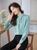 Blouses Femmes Chemises vertes Femmes 2023 Automne Collection de mode Vêtements Vintage Manches longues Élégant Bureau Dames Tops Vêtements de travail