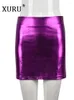 Jupes jupes XURU fermeture éclair latérale taille haute Micro Mini Sexy fête boîte de nuit bas femmes PU cuir violet jupe crayon