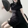 Goth Karanlık Kadınlar Elbise Cheongsam Çin tarzı Skinny Mini Elbise Sokak Giyim Seksi Vintage Harajuku Yaz Kadın Giyim İnce 2020 Y240s