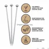 Bar Tools Metal Fruit Stick Stainless Steel Cocktail Pick Tools Reusable Sier Cocktails Drink Picks 4.3 Inches 11Cm Kitchen Bar Party Dh7Ge