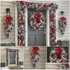 Decoraciones navideñas Decoraciones navideñas 20 30 cm El adorno navideño rojo y blanco inalámbrico Preiluminado Corona de la puerta principal Fiesta de bodas Dec Dhkja