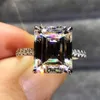 Luxury 100% 925 Sterling Silver Created Emerald cut 4ct Diamond Wedding Engagement Cocktail Women Rings Fine Jewelry whole X07238E