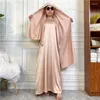 Vêtements ethniques Eid Mubarak Satin Musulman Femmes Abaya Hijab Maxi Robe Turquie Arabe Islam Dubaï Djellaba Afrique Ramadan Kaftan Robe Jalabiya