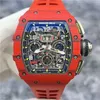 Automatisk mekanisk Richarmill Watches Sport-armbandsur Luxury Watch BarrelShaped RM1103 FQ Red Devil Mens Watch Red Fiber Material Date Month Display WN-4N18