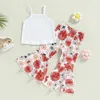 Clothing Sets 2pcs Toddler Girls Summer Children Kids Outfit White Sleeveless Ribbed Camisole Floral Flared Pants