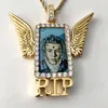 3A Zircon Customized Hip Hop solid 18K Gold plated pendant personality Mirco Pave Square Retange Angel Wings Po Memory Bling je309U