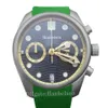 MENS Titta på Green Face Chronograph Quartz Movement Ceramic Bezel Sports Rubber Strap Clock 42mm Arm Wristwatch